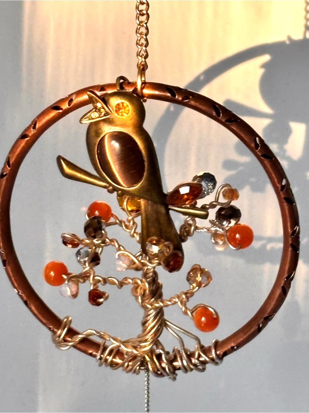 Handmade by MJ Copper and brass Bird tree of life hanging decoration